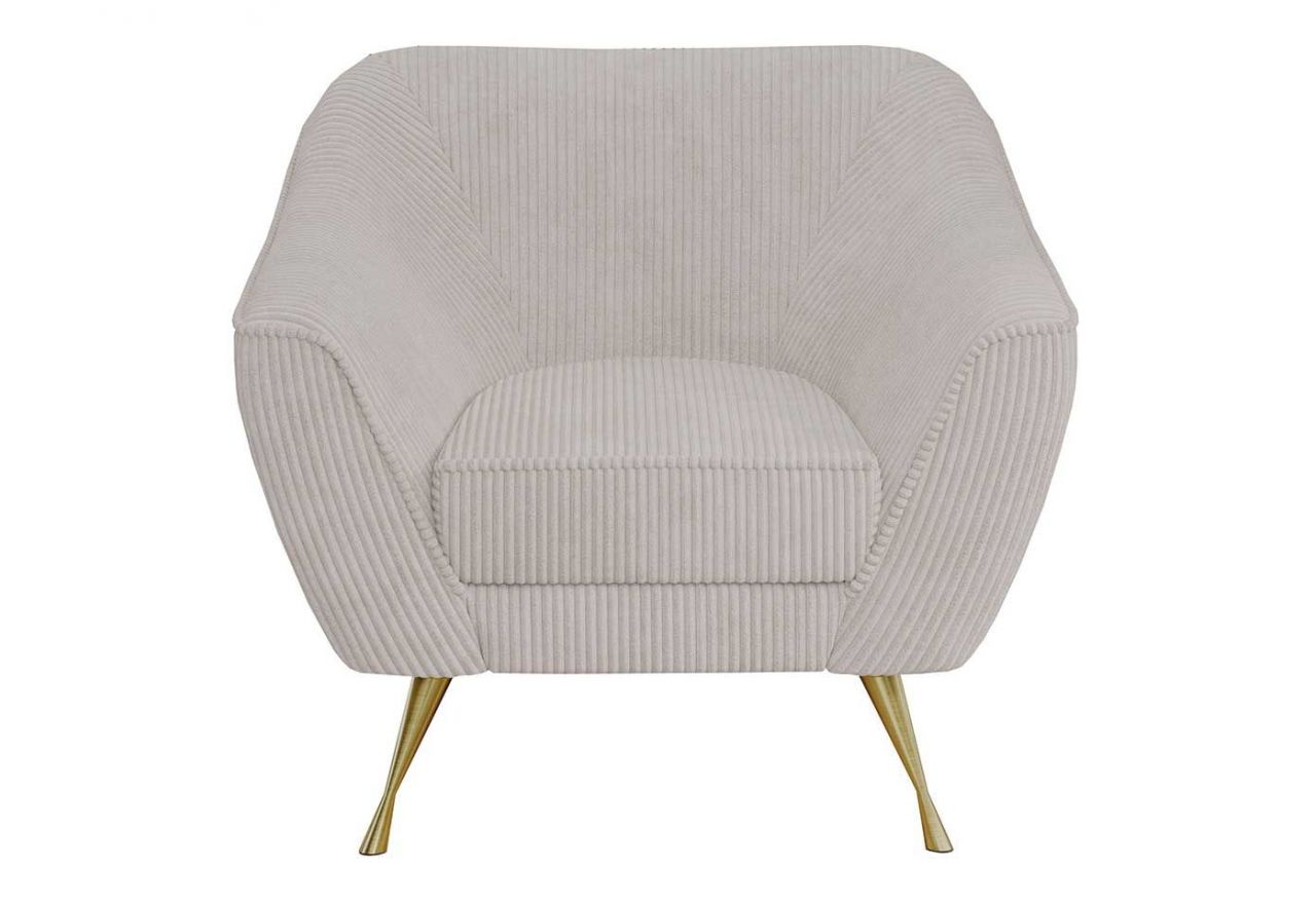 Miękki i wygodny fotel wypoczynkowy LINO 01 z szerokimi podłokietnikami i w białej sztruksowej tkaninie