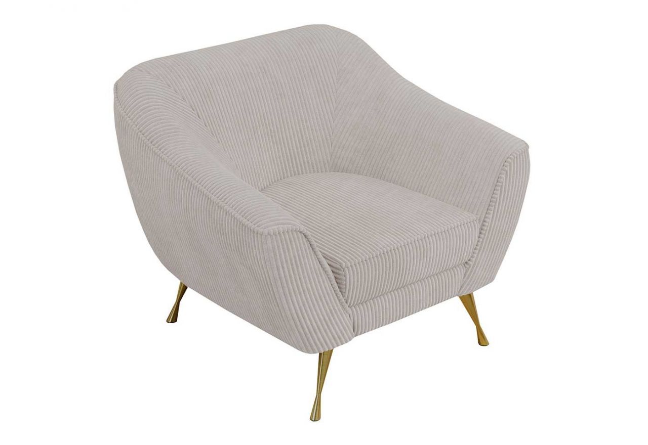 Miękki i wygodny fotel wypoczynkowy LINO 01 z szerokimi podłokietnikami i w białej sztruksowej tkaninie