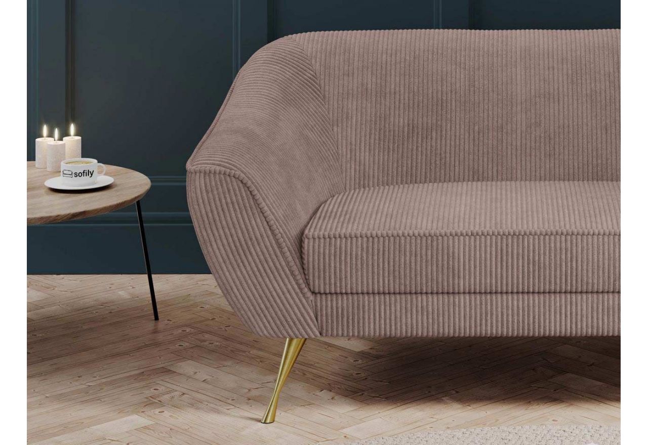 Wygodna sofa dwuosobowa ze sprężynowym siedziskiem i szerokimi podłokietnikami LINO 02 ze sztruksową, różową tapicerką