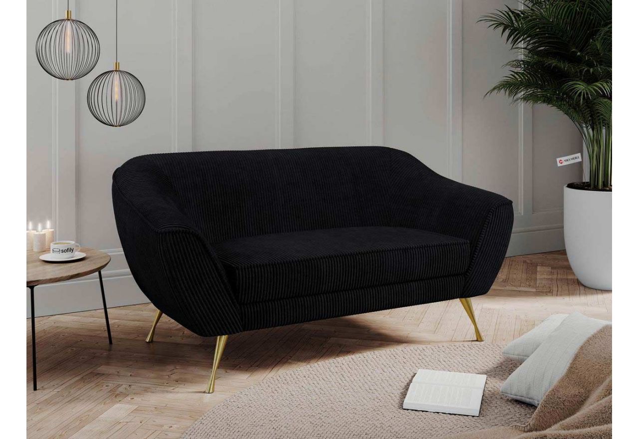 Czarna kanapa wypoczynkowa, wolnostojąca LINO 02 z tapicerką sztruksową, dwuosobowa