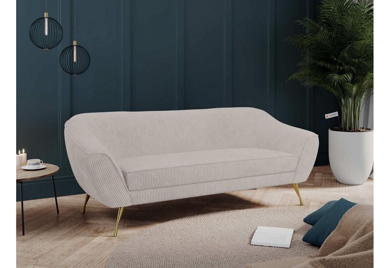 Biała, trzyosobowa sofa do biura lub nowoczesnego salonu, LINO 03 w sztruksowej tkaninie