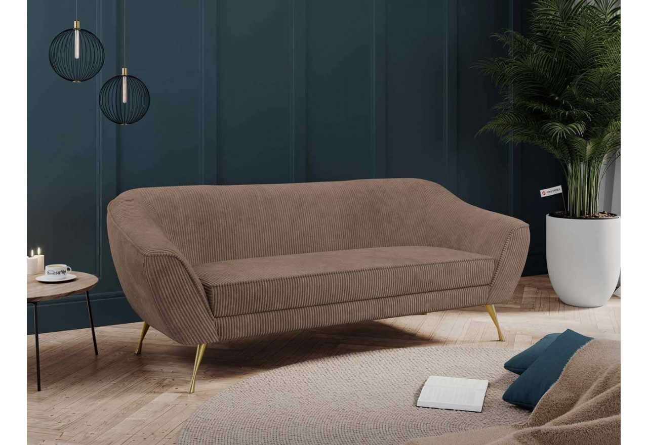 Jasnobrązowa sofa wypoczynkowa z trzyosobowym, sprężynowym siedziskiem, LINO 03, sztruksowa