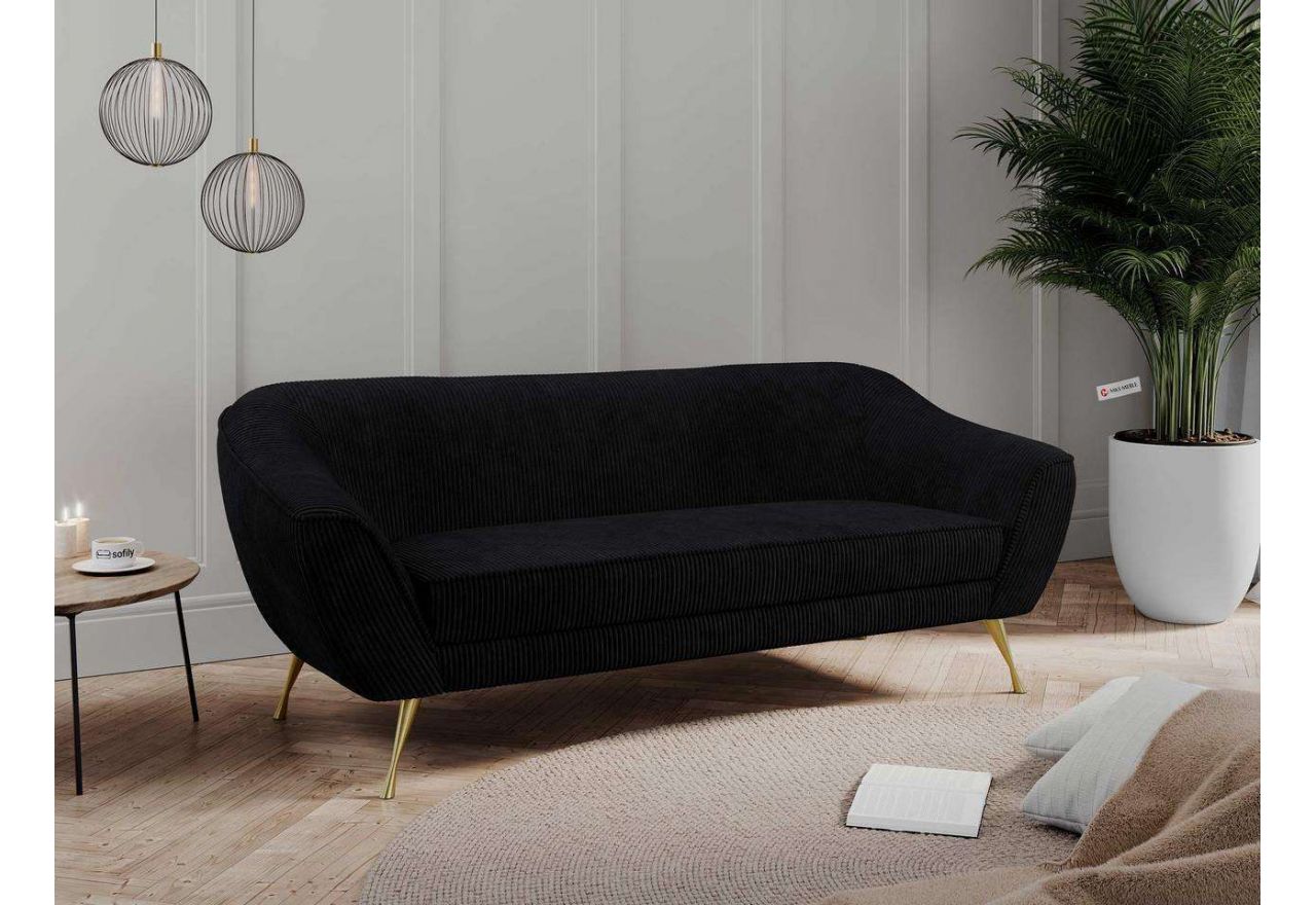 Wolnostojąca czarna kanapa wypoczynkowa z siedziskiem na sprężynach i metalowymi nogami, LINO 03 sztruksowa