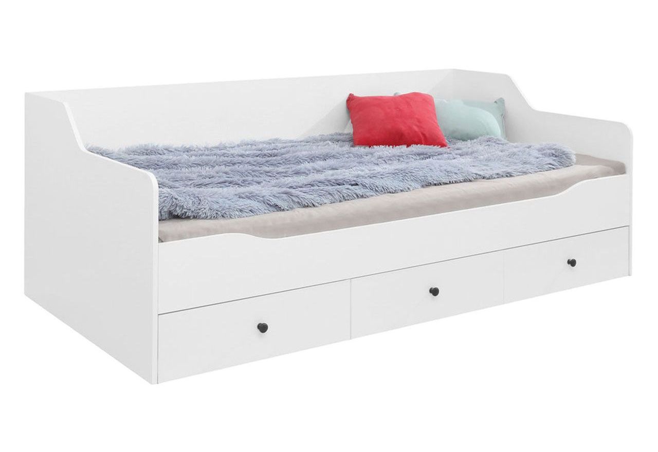 Jednoosobowe eleganckie łóżko z szufladami do pokoju młodzieżowego - BERGO Biały Lux / Biały połysk