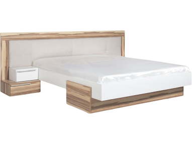 Designerskie łóżko 160x200 z modnym wezgłowiem do sypialni - MORANTE Biały Lux / Orzech Baltimore