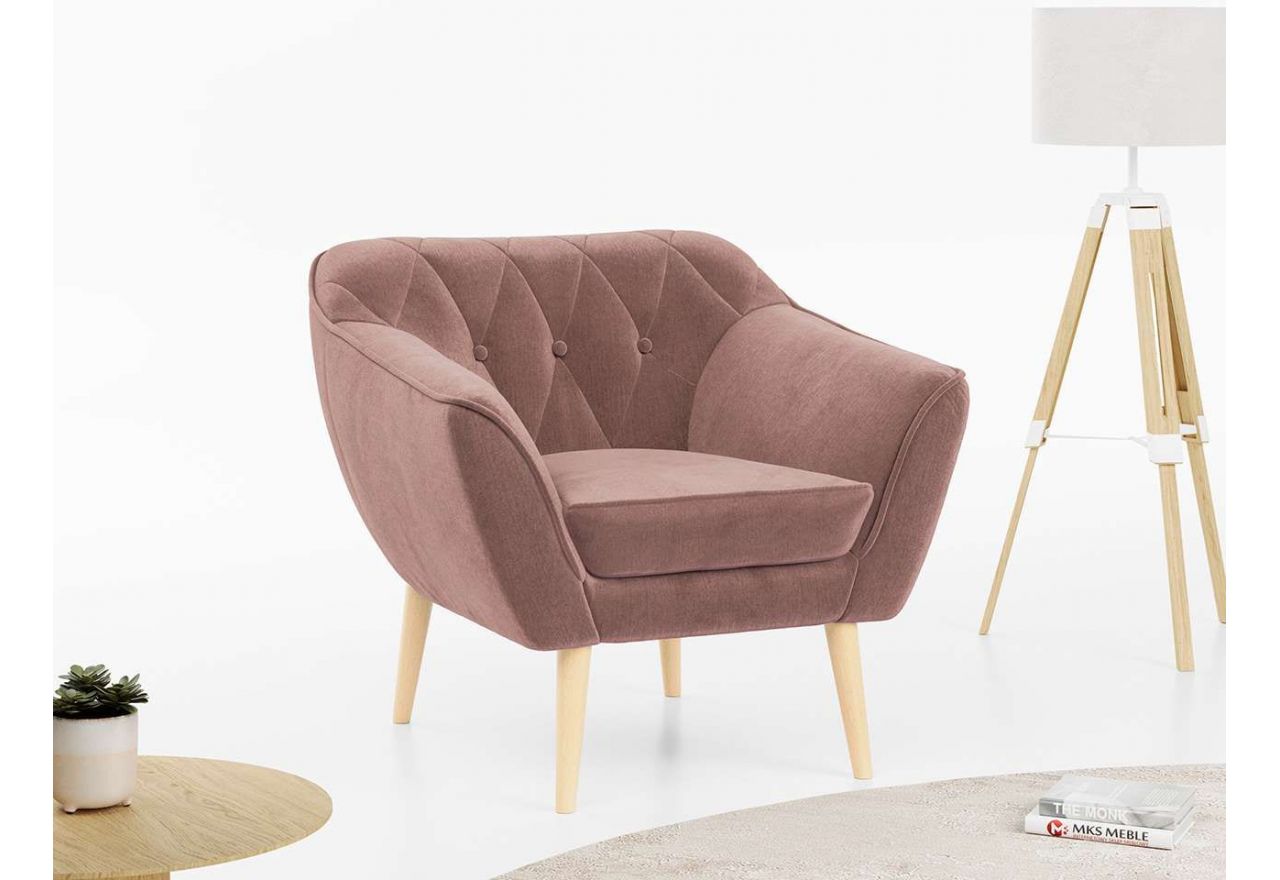 Skandynawski fotel wypoczynkowy do salonu - PIRS 1 brudny róż - Monolith 25098 - OUTLET