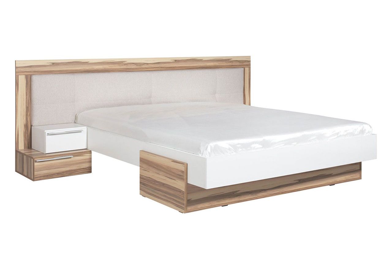 Designerskie łóżko 160x200 z modnym wezgłowiem do sypialni - MORANTE Biały Lux / Orzech Baltimore
