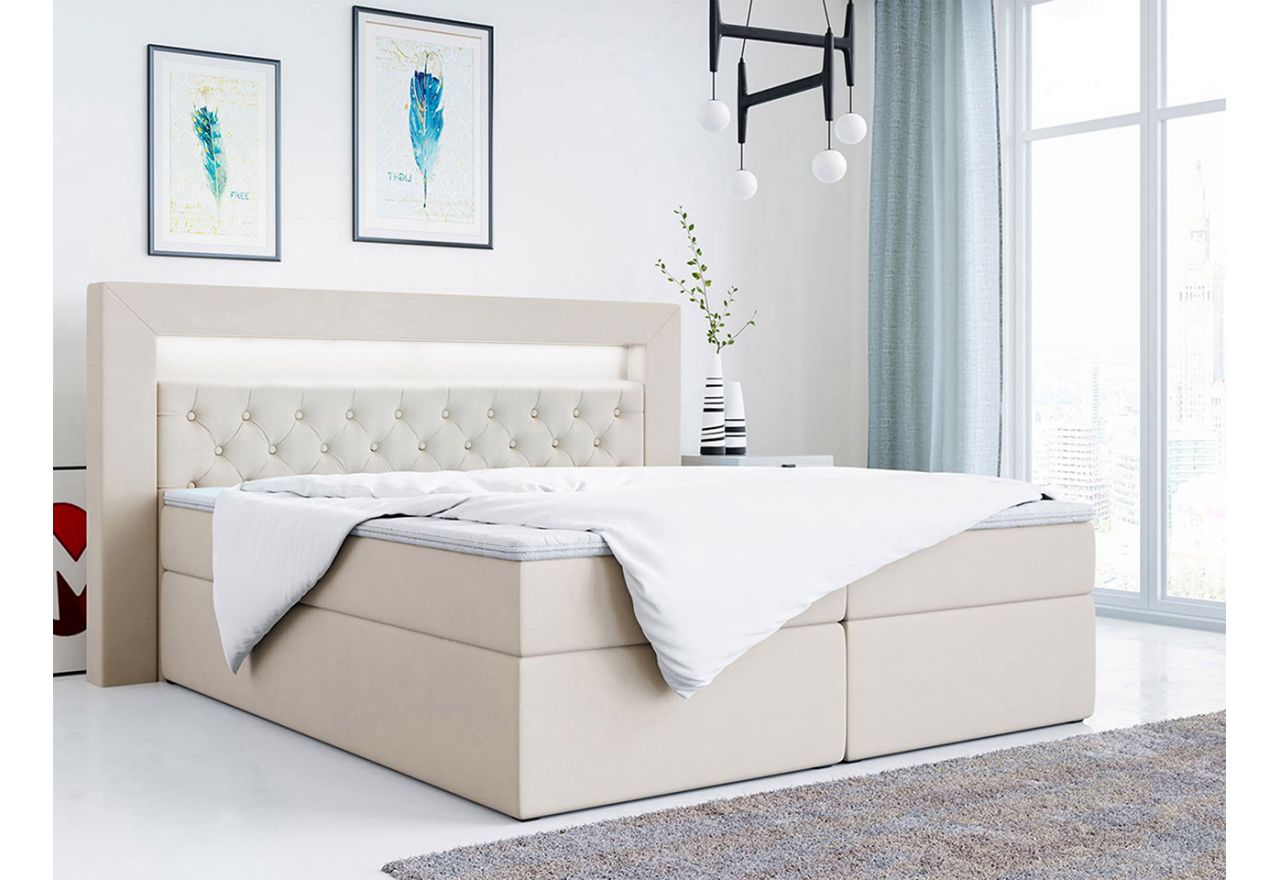 Podwójne łóżko 180x200 w nowoczesnym stylu do sypialni z pojemnikiem na pościel - GOLD 6 / Casablanca 20560 beżowe - OUTLET