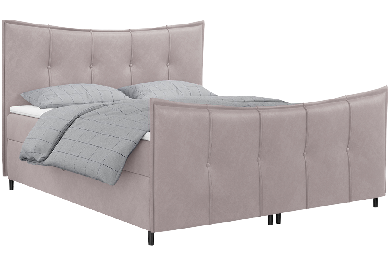 Łóżko kontynentalne dwuosobowe z przeszywanym wezgłowiem i przodem - BERNATE LUX 180x200 - Fresh 9 - różowe - OUTLET