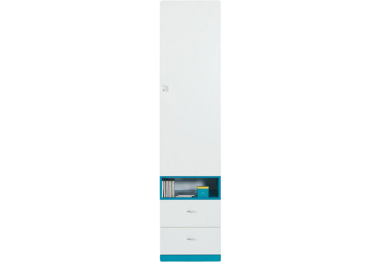 Wąska szafa 45 cm z szufladami do pokoju młodzieżowego - MODES Biały Lux / Turkus