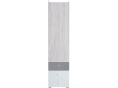 Jednodrzwiowa szafka na bieliznę do pokoju młodzieżowego - COSMO Biały lux / Dąb Wilton biały / szary