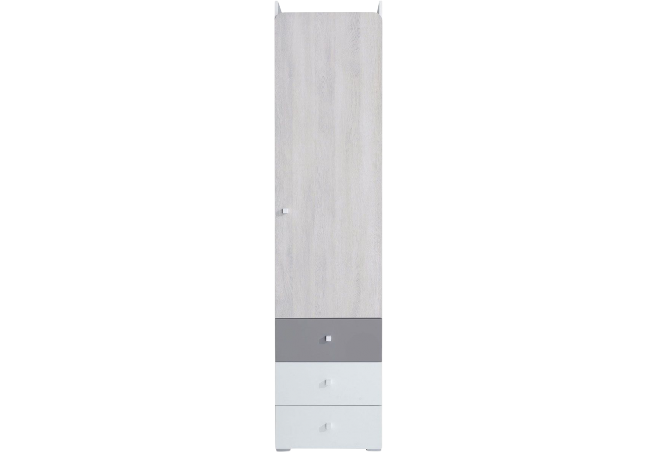 Jednodrzwiowa szafka na bieliznę do pokoju młodzieżowego - COSMO Biały lux / Dąb Wilton biały / szary