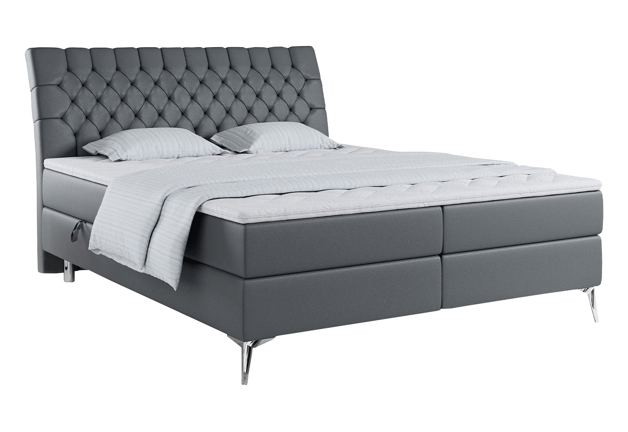 Szare łóżko kontynentalne MILEN 160x200, z dwoma pojemnikami na pościel, ecoskóra - Cayenne Mil 16694 - OUTLET