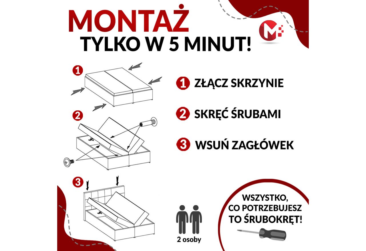 Łóżko kontynentalne SIMON w szarej plecionkowej tapicerce i z wysokim, przeszywanym wezgłowiem, 140x200 dwuosobowe