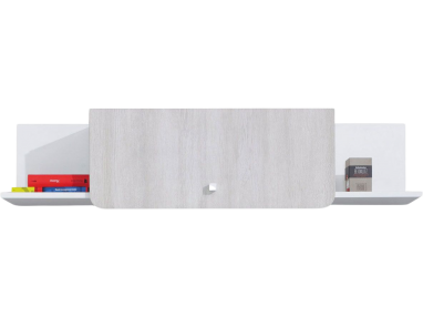 Półka wisząca do pokoju młodzieżowego w nowoczesnym stylu z drzwiczkami - COSMO Biały lux / Dąb Wilton biały / szary