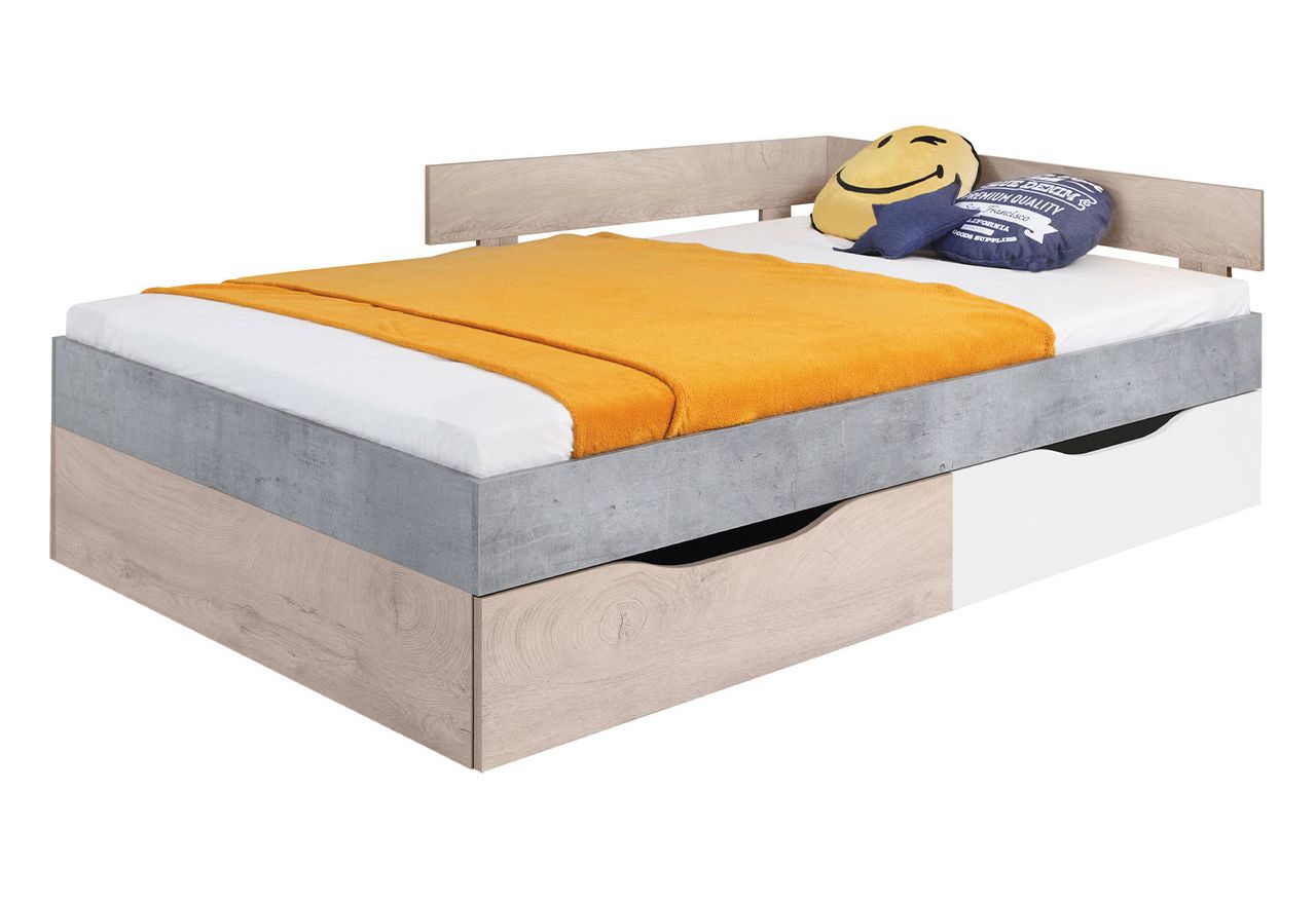 Pojemne, stylowe łóżko pojedyncze 120x200 cm z szufladami SILVA, w potrójnej kolorystyce, do pokoju dziecka