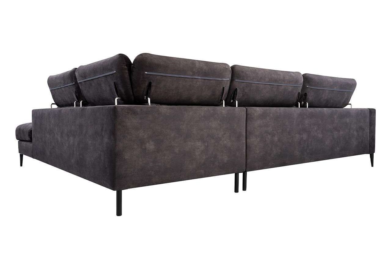 Oliwkowy narożnik z regulowanymi zagłówkami i welurową tapicerką GESSO do salonu, wolnostojący - OUTLET