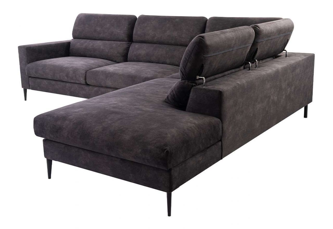 Oliwkowy narożnik z regulowanymi zagłówkami i welurową tapicerką GESSO do salonu, wolnostojący - OUTLET