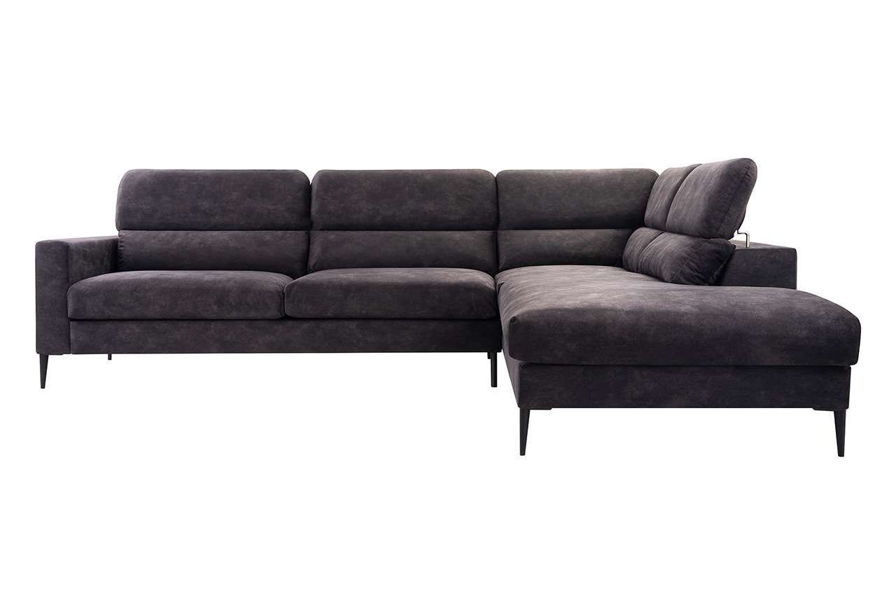 Oliwkowy narożnik z regulowanymi zagłówkami i welurową tapicerką GESSO do salonu, wolnostojący - OUTLET