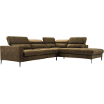 Oliwkowy narożnik z regulowanymi zagłówkami i welurową tapicerką GESSO do salonu, wolnostojący - OUTLET