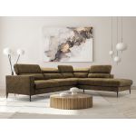 Oliwkowy narożnik z regulowanymi zagłówkami i welurową tapicerką GESSO do salonu, wolnostojący - OUTLET