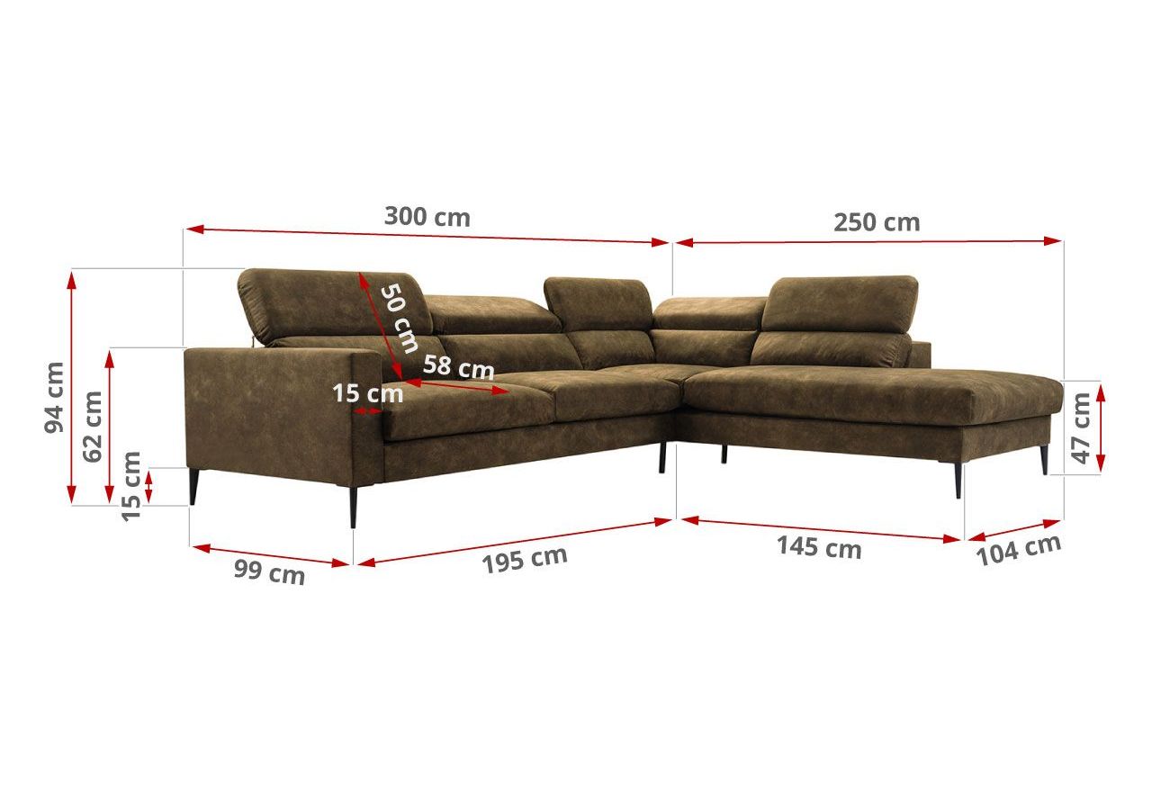 Oliwkowy narożnik z regulowanymi zagłówkami i welurową tapicerką GESSO do salonu, wolnostojący - OUTLET