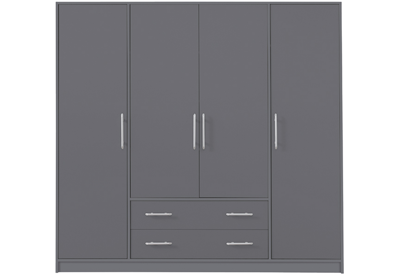 Tradycyjna szafa czterodrzwiowa w szarym kolorze z dwoma szufladami SAGOS o nowoczesnym designie