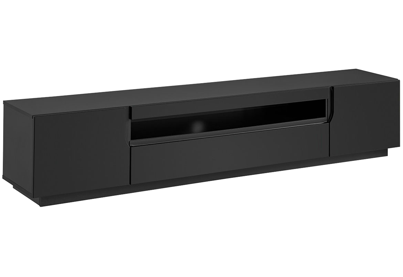 Czarna, matowa szafka RTV 200 cm z pojemnymi szafkami, idealna do salonu lub pokoju - ARCEUS