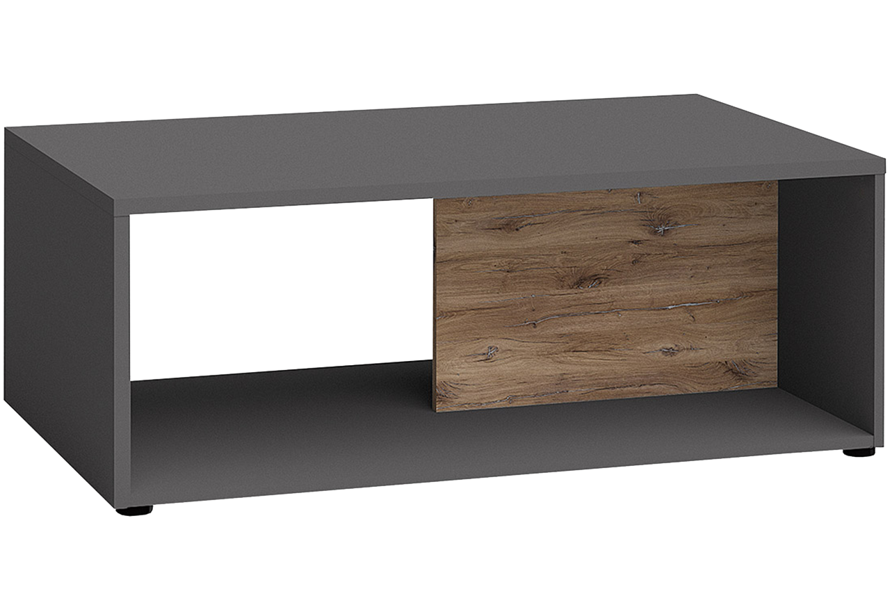 Grafitowy, prostokątny stolik kawowy do salonu, drewniany na czarnych nóżkach - KASJO Grafit mat / Dąb Flagstaf