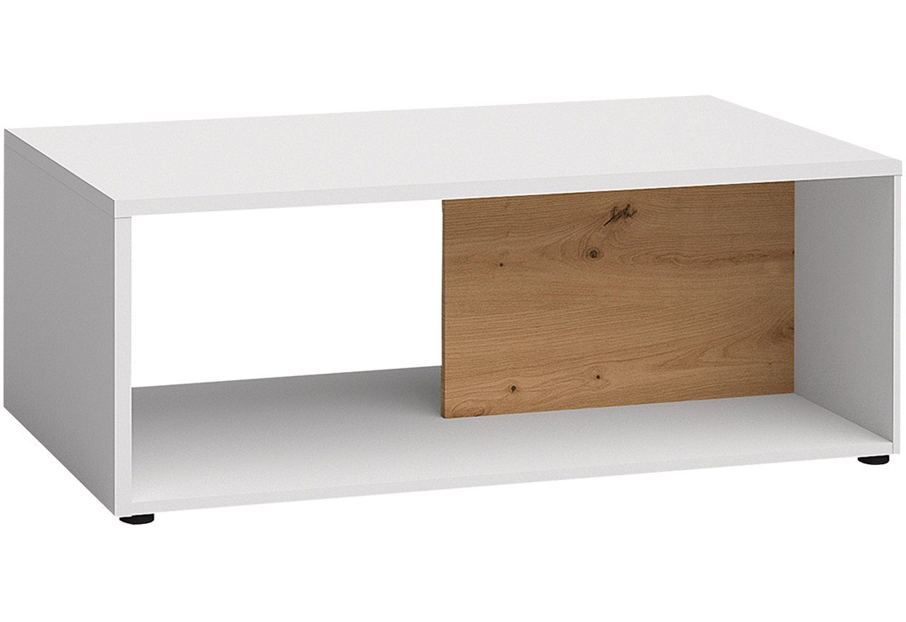 Stolik kawowy drewniany, biały, prostokątny do salonu - KASJO Biały mat / Dąb Artisan