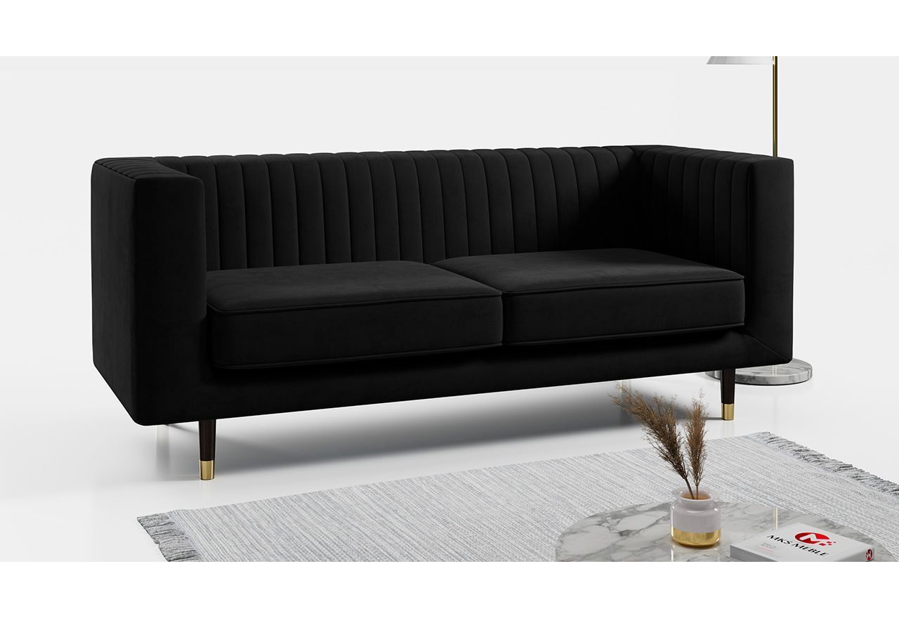 Wygodna sofa trzyosobowa z przeszywanym w paski oparciem do pokoju i salonu - ELMO / Kronos 7 - OUTLET