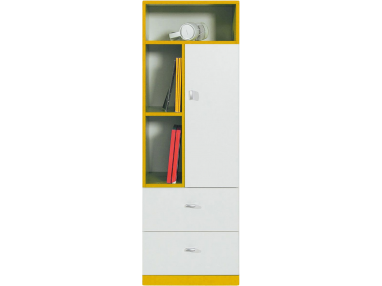 Niski regał z żółtymi wstawkami i z szufladami do pokoju dziecka - MODES Biały Lux / Żółty