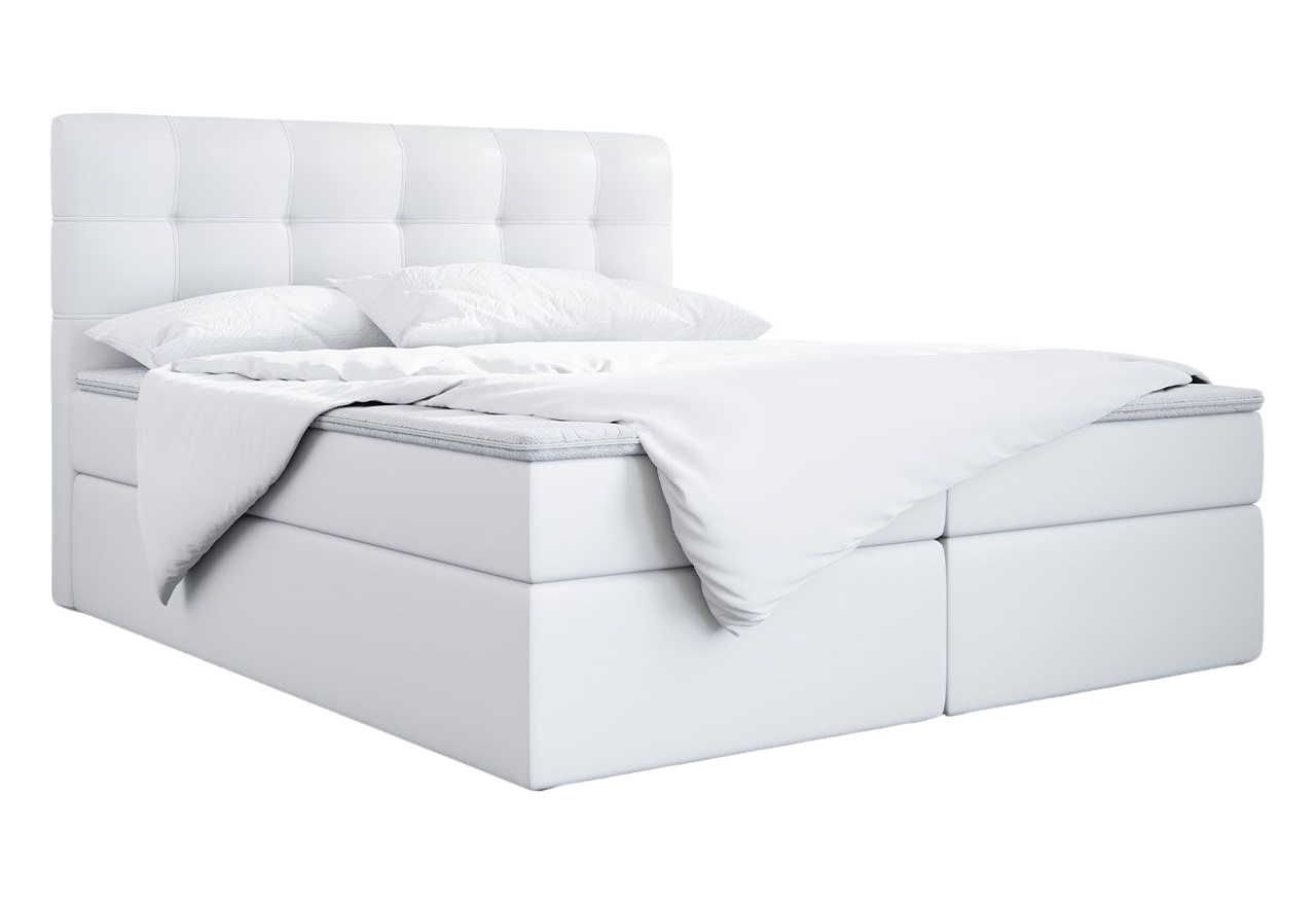 Wygodne łóżko kontynentalne z podwójnym pojemnikiem na pościel do sypialni - ERNI biała ecoskóra