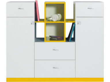 Komoda z praktycznymi czterema szufladami do pokoju dziecka - MODES Biały Lux / Żółty