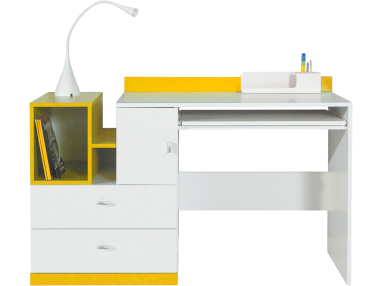 Estetyczne biurko do pracy i nauki w kolorze białym z żółtymi wstawkami - MODES Biały Lux / Żółty