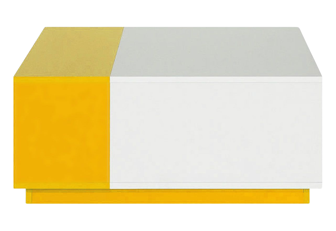 Ława kwadratowa z wnęką na książki do pokoju młodzieżowego - MODES Biały Lux / Żółty