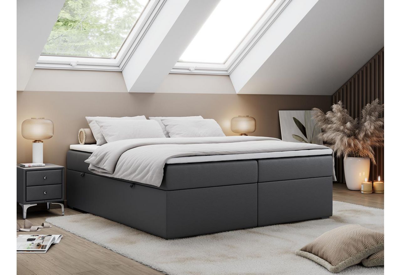 Łóżko kontynentalne z materacem pocket H4 i pojemnikami BESS 180x200 - Soft 20 - ciemny szary - OUTLET