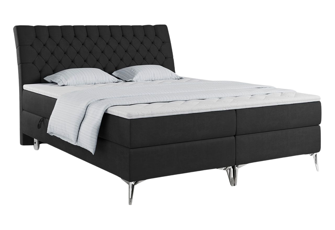 Łóżko kontynentalne z opcją pojemnika na pościel - MILEN 160x200 czarny