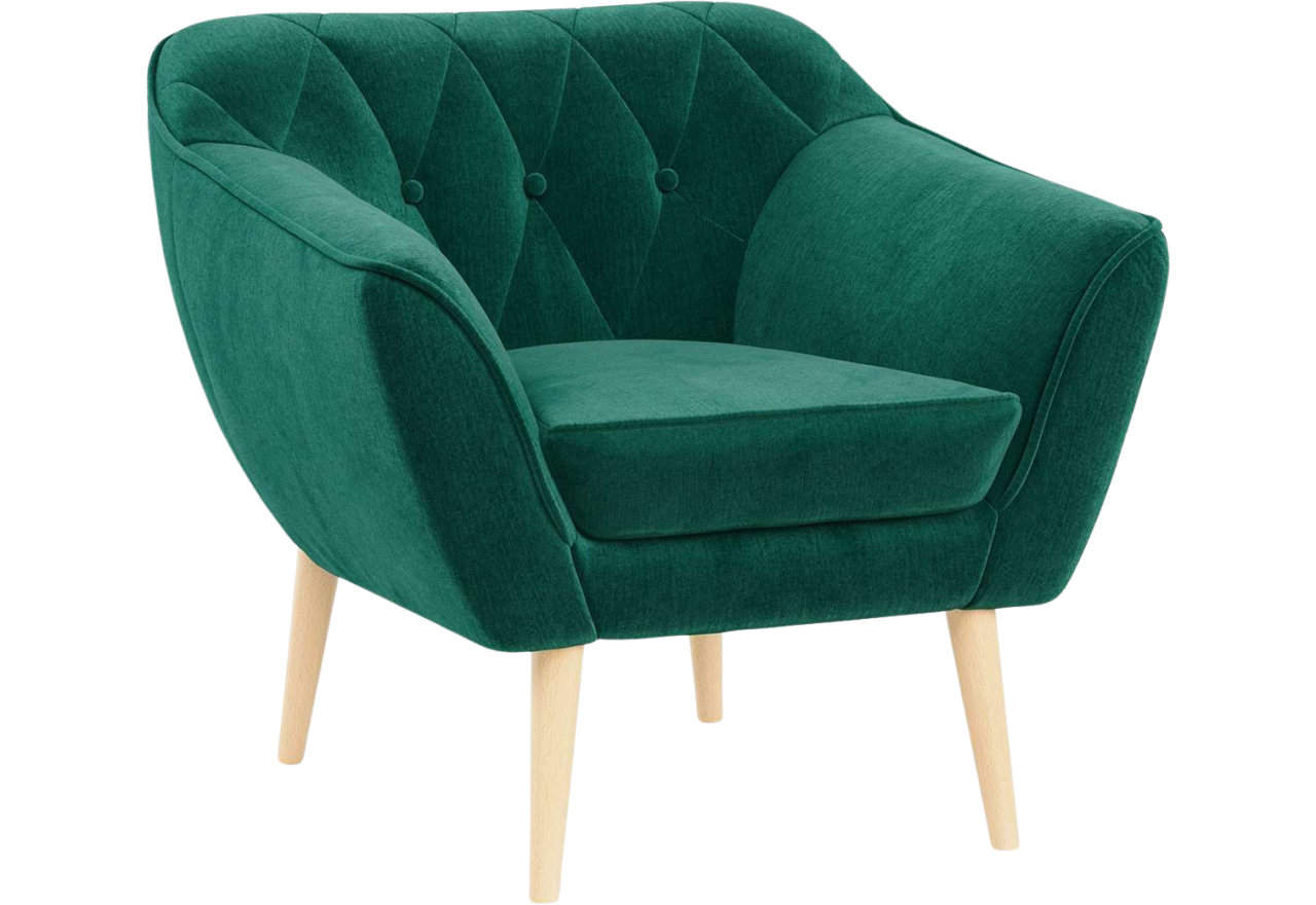 Skandynawski fotel wypoczynkowy do salonu - PIRS 1 butelkowa zieleń - OUTLET
