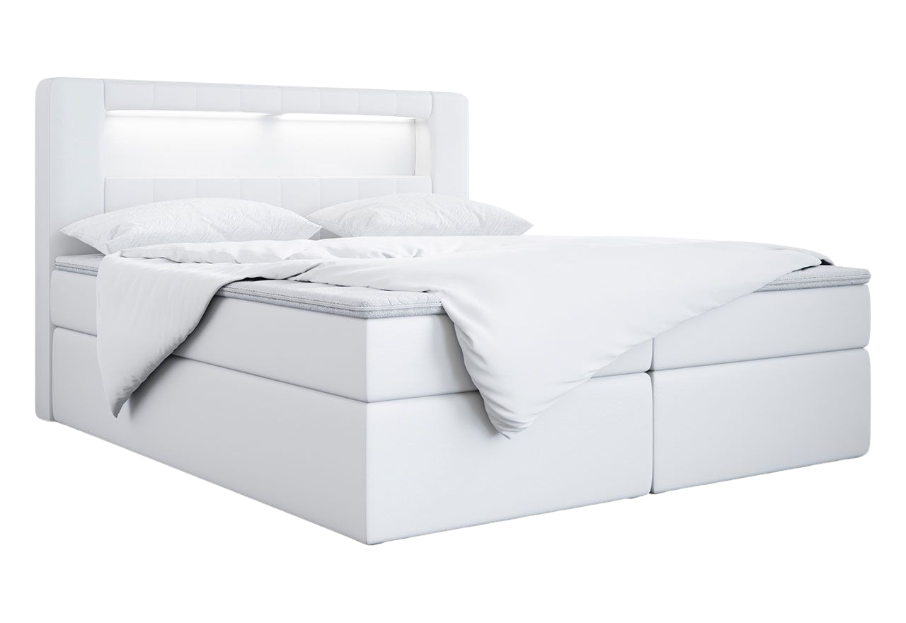 Dwuosobowe łóżko kontynentalne 160x200 cm z materacem oraz oświetleniem LED - GOLD 5 / Madryt 920