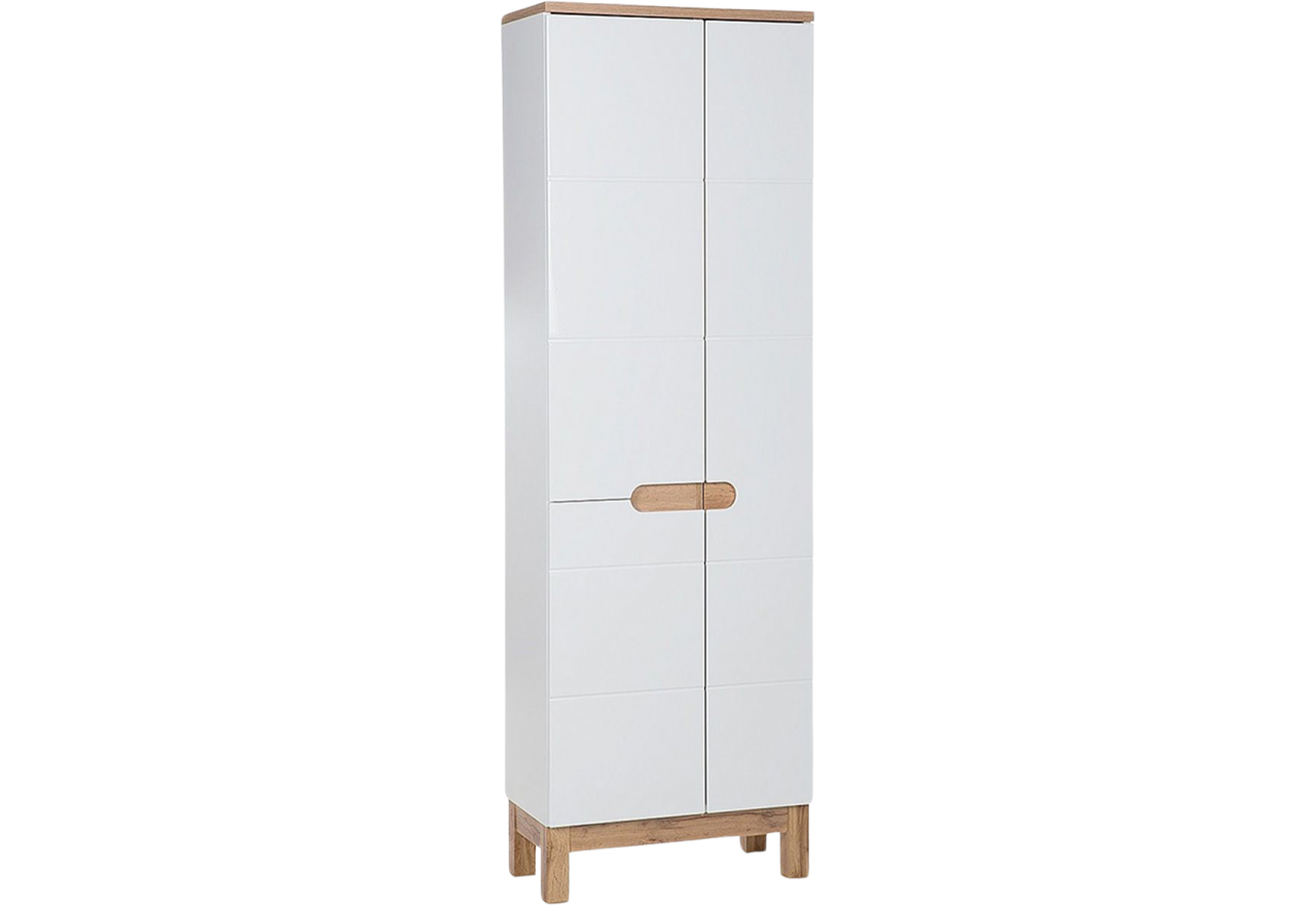 Wysoka szafka, słupek do łazienki w designerskim stylu - CORINO / Biały Kasai połysk / Biały / Dąb Wotan - OUTLET