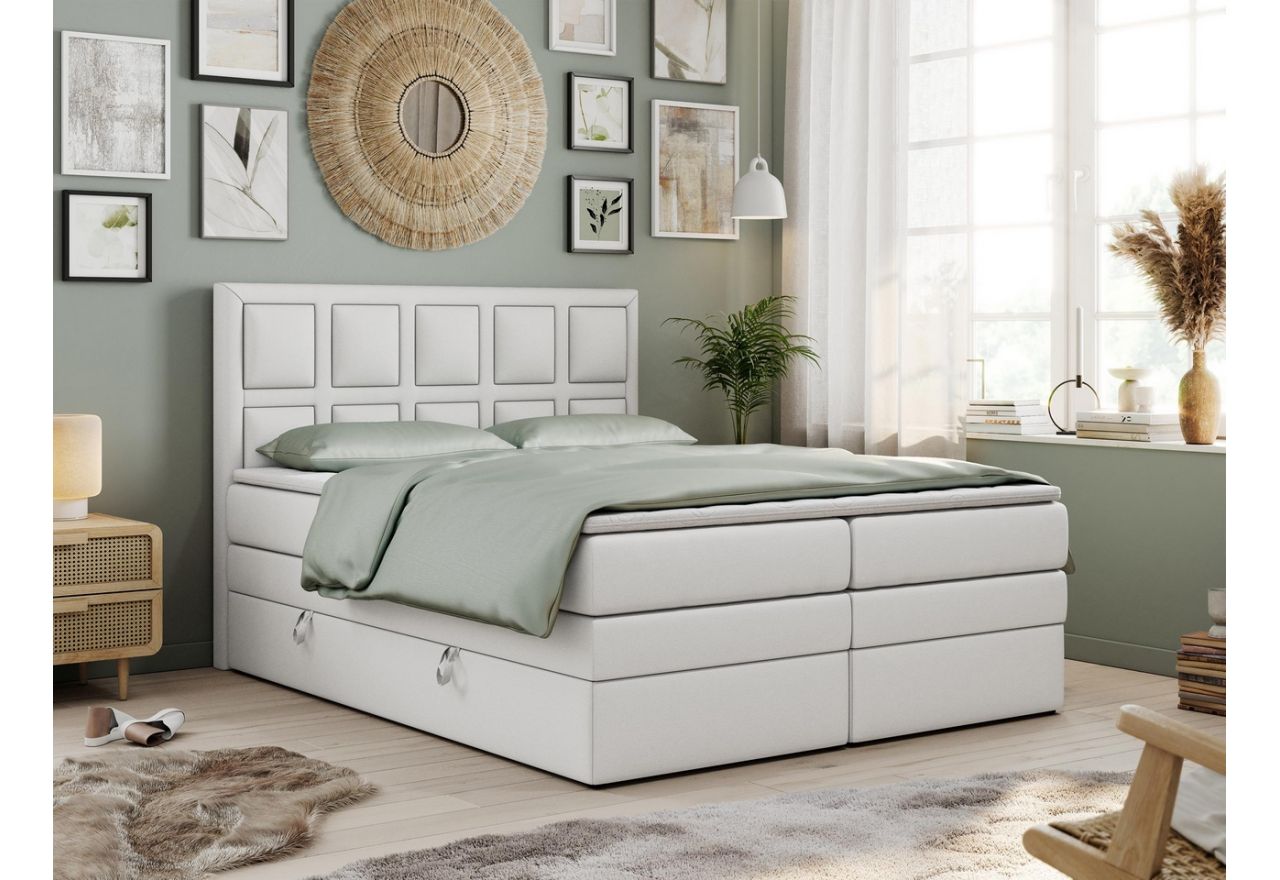 Szerokie łóżko kontynentalne do nowoczesnej sypialni PREMIUM 5 KING z białą tapicerką z ecoskóry 180x200