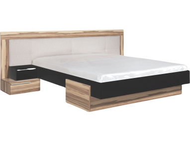 Łóżko podwójne 160x200 z modnym wezgłowiem do sypialni - MORANTE Czarny / Orzech Baltimore
