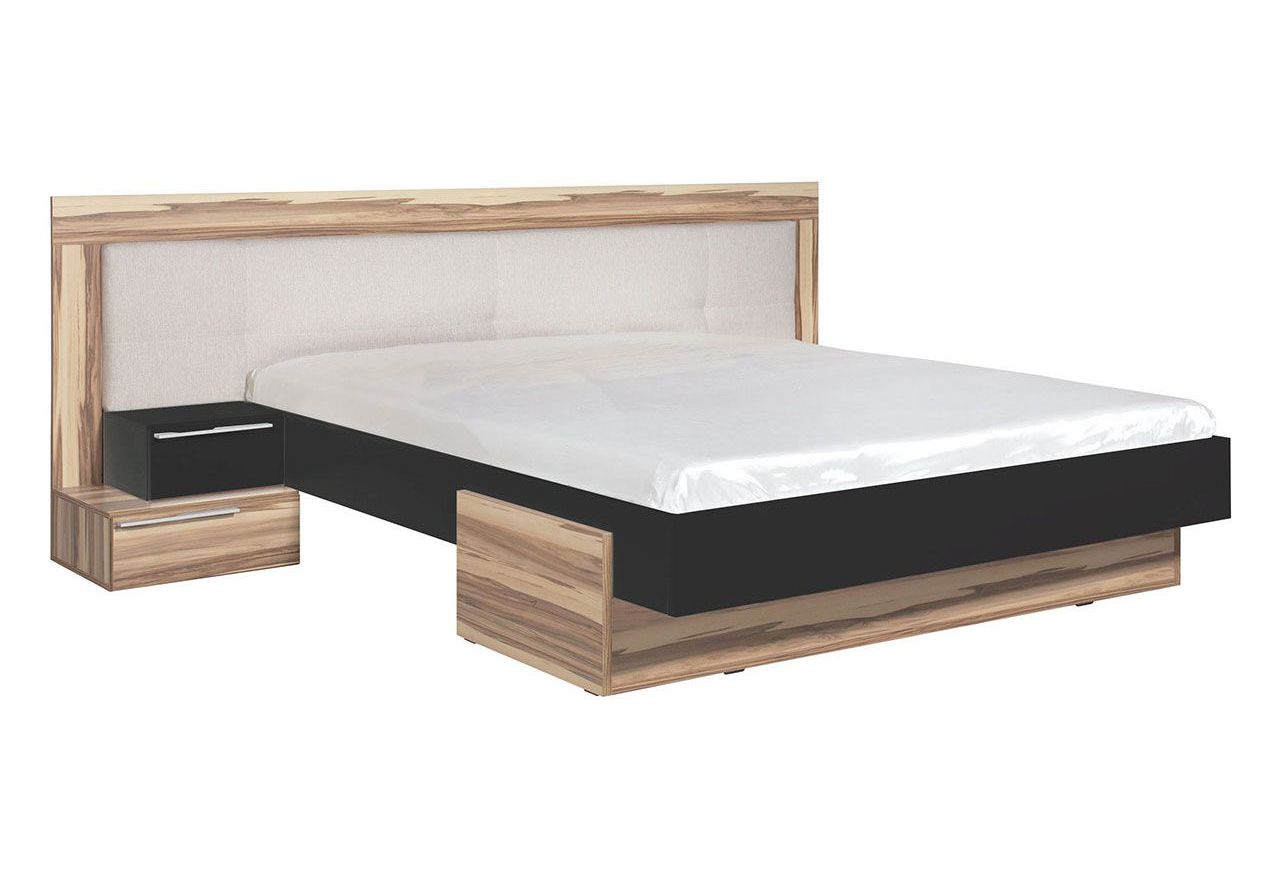 Łóżko podwójne 160x200 z modnym wezgłowiem do sypialni - MORANTE Czarny / Orzech Baltimore