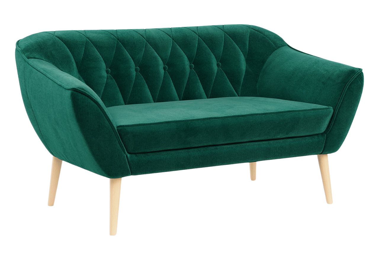 Skandynawska sofa dwuosobowa do salonu z drewnianymi nóżkami - PIRS 2 butelkowa zieleń - Monolith 37 - OUTLET