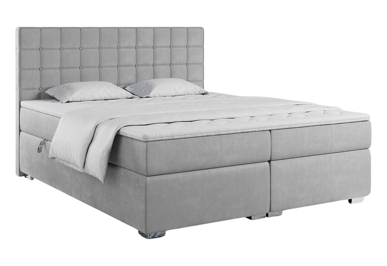 Dwuosobowe łóżko kontynentalne z wysokim wezgłowiem i materacem - CARMEN 160x200 jasny szary