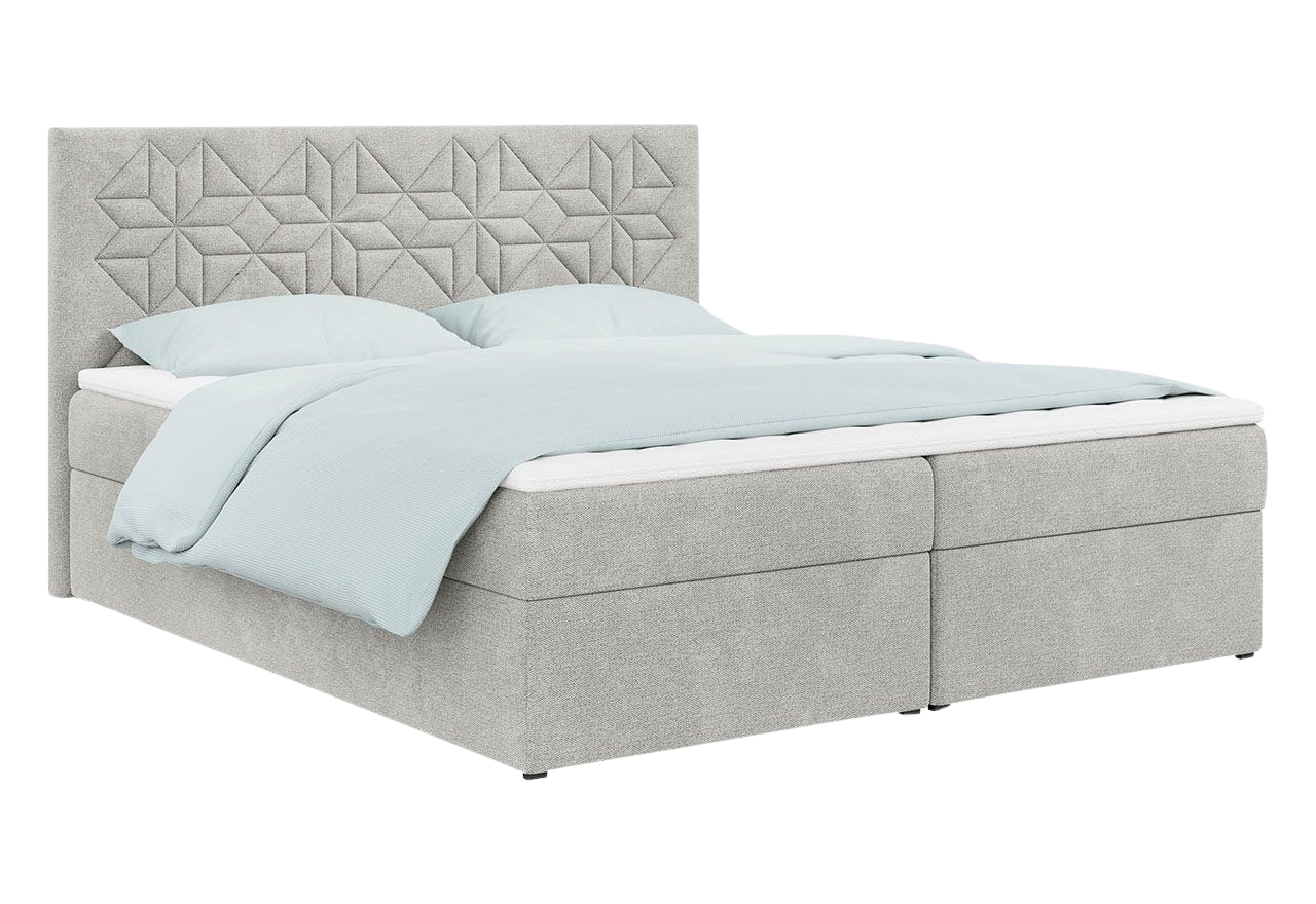 Łóżko kontynentalne do sypialni z pojemnikami na pościel i wysokim wezgłowiem - STELLE 1 160x200 jasny szary