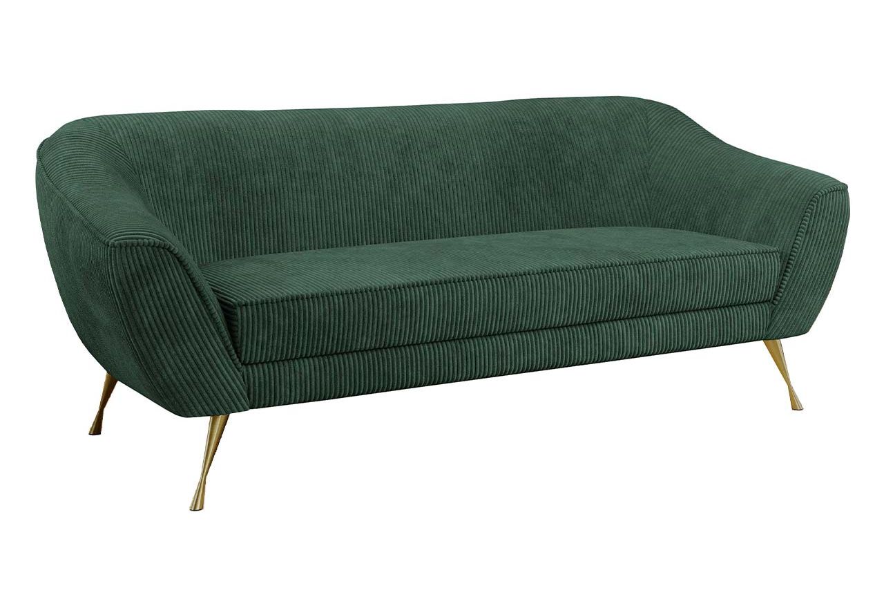 Stylowa, zielona sofa z metalowymi nogami i szerokimi podłokietnikami, LINO 03 sztruksowa - Lincoln 39 - OUTLET