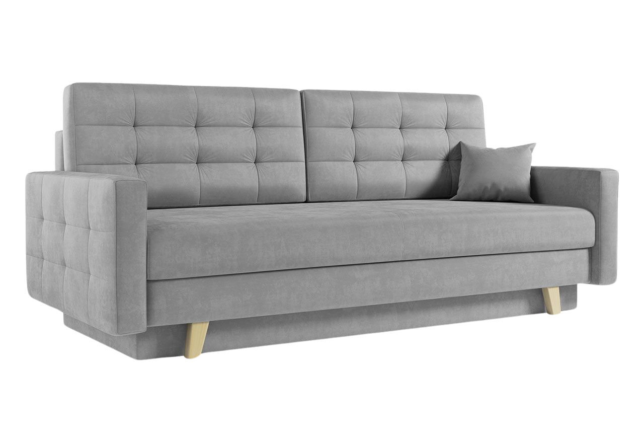 Modna sofa z funkcją spania i pojemnikiem, w stylu skandynawskim w szarym kolorze – FRIGA - OUTLET