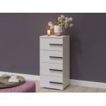 Wąska komoda z szufladami, elegancka, praktyczna, nowoczesna MARTANO - Biała z czarnymi uchwytami